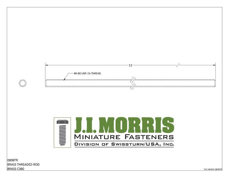 J I Morris miniature 0-80 threaded rod, C360 brass material